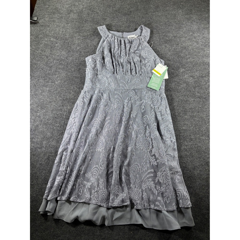 J. Taylor Womens Metallic Silver Floral Lace Halter Cocktail Dress Gray 14 NEW